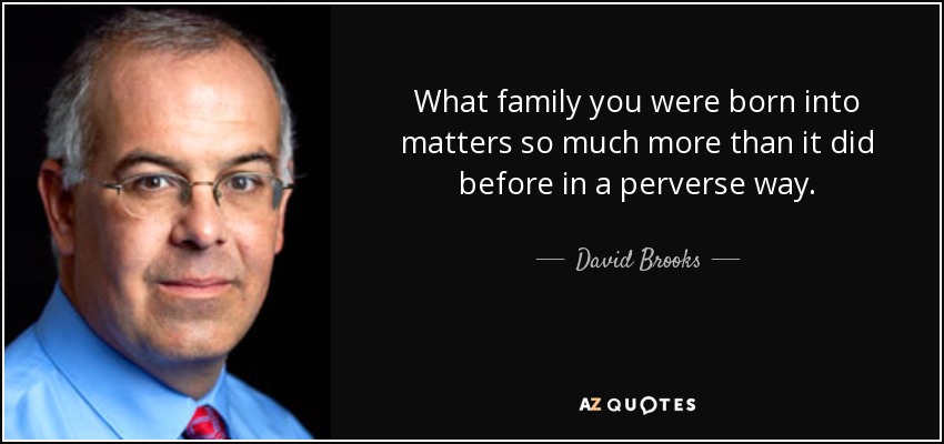 What family you were born into matters so much more than it did before in a perverse way. - David Brooks