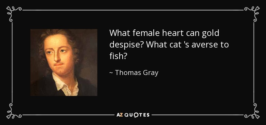 What female heart can gold despise? What cat 's averse to fish? - Thomas Gray