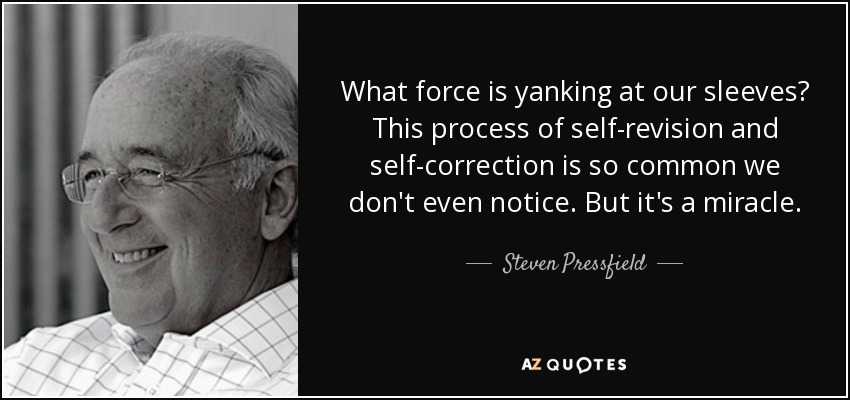 What force is yanking at our sleeves? This process of self-revision and self-correction is so common we don't even notice. But it's a miracle. - Steven Pressfield