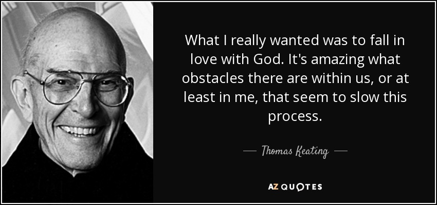 What I really wanted was to fall in love with God. It's amazing what obstacles there are within us, or at least in me, that seem to slow this process. - Thomas Keating