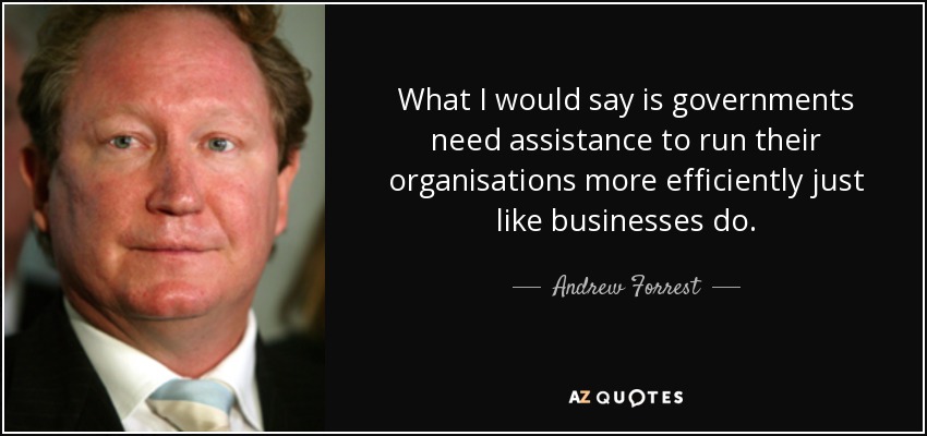 What I would say is governments need assistance to run their organisations more efficiently just like businesses do. - Andrew Forrest