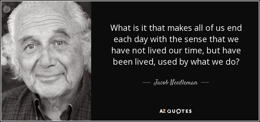 What is it that makes all of us end each day with the sense that we have not lived our time, but have been lived, used by what we do? - Jacob Needleman