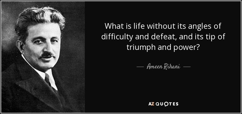 What is life without its angles of difficulty and defeat, and its tip of triumph and power? - Ameen Rihani