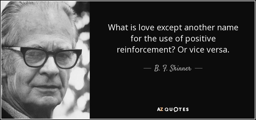 What is love except another name for the use of positive reinforcement? Or vice versa. - B. F. Skinner