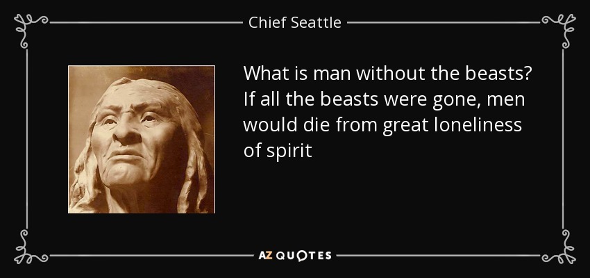 What is man without the beasts? If all the beasts were gone, men would die from great loneliness of spirit - Chief Seattle