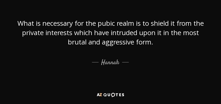 What is necessary for the pubic realm is to shield it from the private interests which have intruded upon it in the most brutal and aggressive form. - Hannah