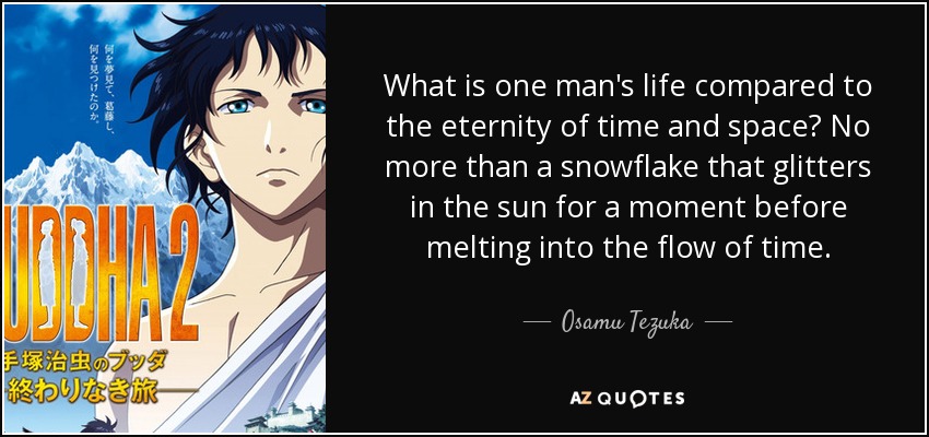 What is one man's life compared to the eternity of time and space? No more than a snowflake that glitters in the sun for a moment before melting into the flow of time. - Osamu Tezuka