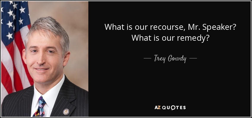 What is our recourse, Mr. Speaker? What is our remedy? - Trey Gowdy