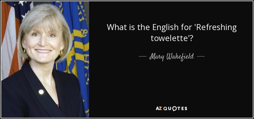 What is the English for 'Refreshing towelette'? - Mary Wakefield