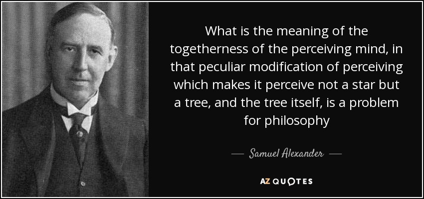What is the meaning of the togetherness of the perceiving mind, in that peculiar modification of perceiving which makes it perceive not a star but a tree, and the tree itself, is a problem for philosophy - Samuel Alexander