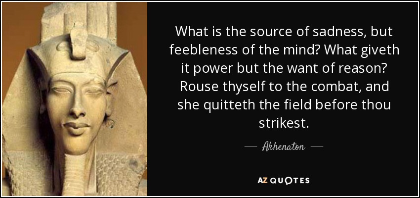 What is the source of sadness, but feebleness of the mind? What giveth it power but the want of reason? Rouse thyself to the combat, and she quitteth the field before thou strikest. - Akhenaton