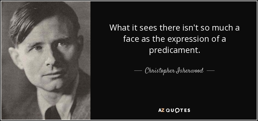 What it sees there isn't so much a face as the expression of a predicament. - Christopher Isherwood