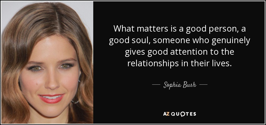 What matters is a good person, a good soul, someone who genuinely gives good attention to the relationships in their lives. - Sophia Bush
