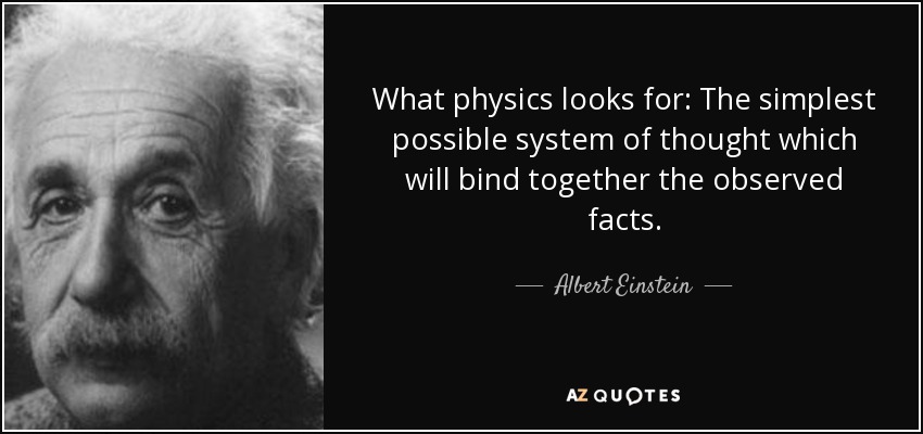 What physics looks for: The simplest possible system of thought which will bind together the observed facts. - Albert Einstein