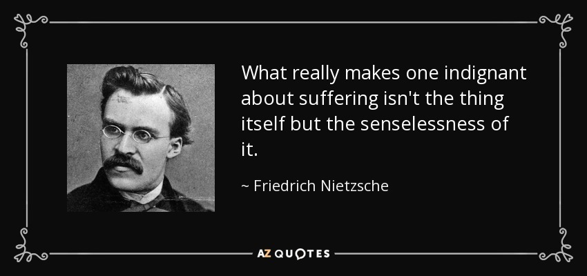 What really makes one indignant about suffering isn't the thing itself but the senselessness of it. - Friedrich Nietzsche