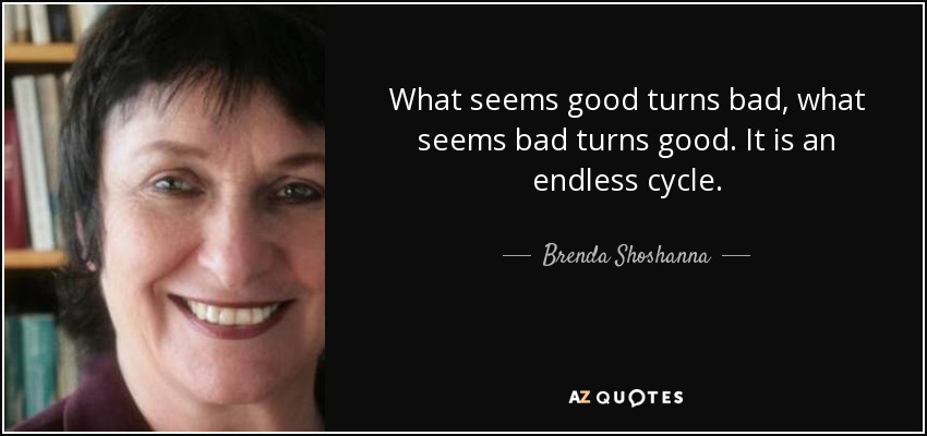 What seems good turns bad, what seems bad turns good. It is an endless cycle. - Brenda Shoshanna