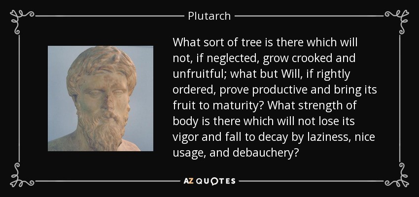 What sort of tree is there which will not, if neglected, grow crooked and unfruitful; what but Will, if rightly ordered, prove productive and bring its fruit to maturity? What strength of body is there which will not lose its vigor and fall to decay by laziness, nice usage, and debauchery? - Plutarch