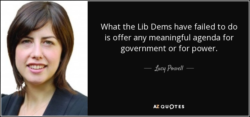 What the Lib Dems have failed to do is offer any meaningful agenda for government or for power. - Lucy Powell