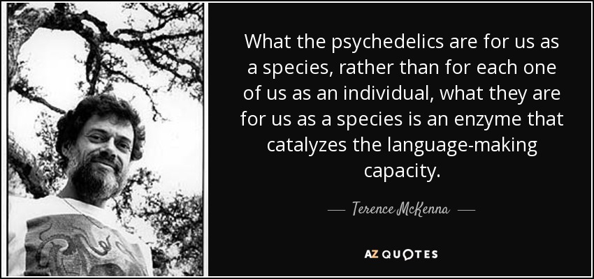 What the psychedelics are for us as a species, rather than for each one of us as an individual, what they are for us as a species is an enzyme that catalyzes the language-making capacity. - Terence McKenna