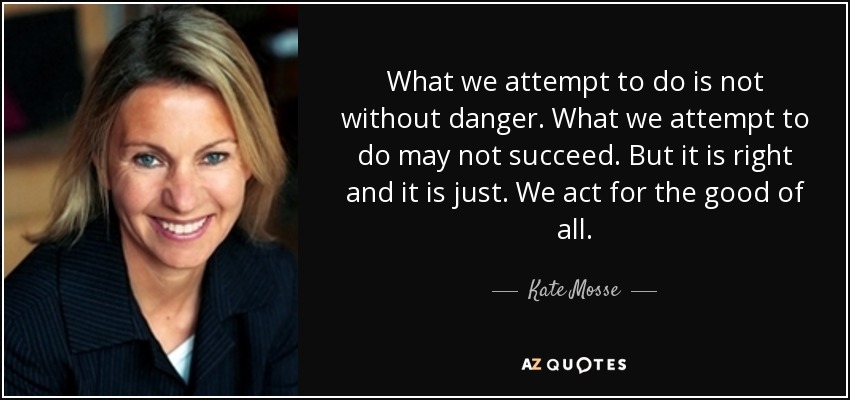 What we attempt to do is not without danger. What we attempt to do may not succeed. But it is right and it is just. We act for the good of all. - Kate Mosse