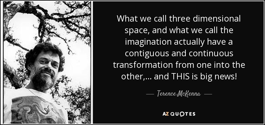 What we call three dimensional space, and what we call the imagination actually have a contiguous and continuous transformation from one into the other, ... and THIS is big news! - Terence McKenna