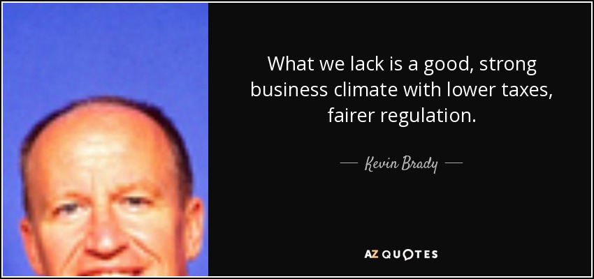 What we lack is a good, strong business climate with lower taxes, fairer regulation. - Kevin Brady