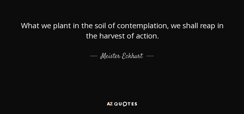 What we plant in the soil of contemplation, we shall reap in the harvest of action. - Meister Eckhart