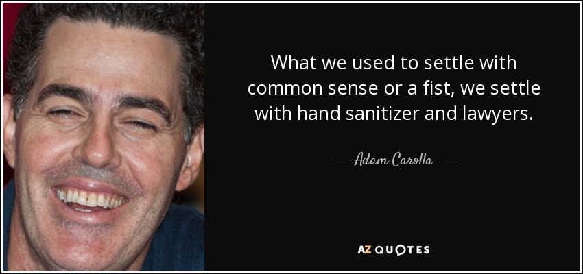 What we used to settle with common sense or a fist, we settle with hand sanitizer and lawyers. - Adam Carolla