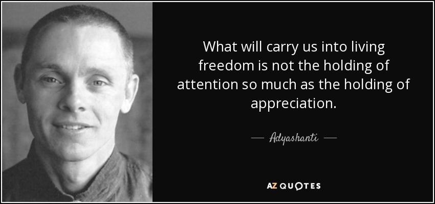What will carry us into living freedom is not the holding of attention so much as the holding of appreciation. - Adyashanti