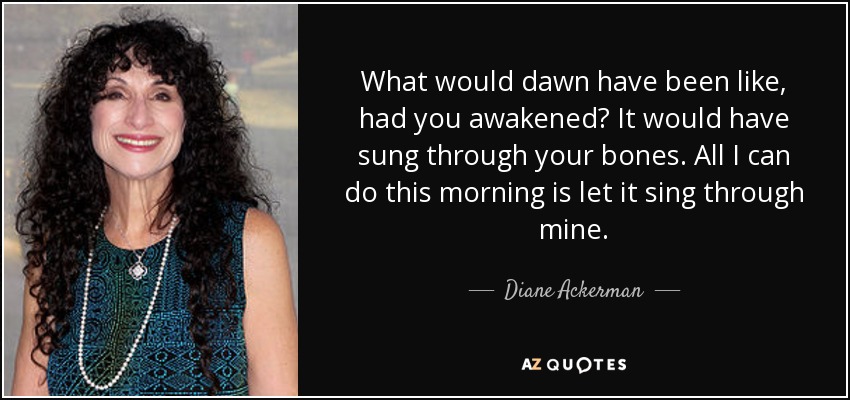 What would dawn have been like, had you awakened? It would have sung through your bones. All I can do this morning is let it sing through mine. - Diane Ackerman