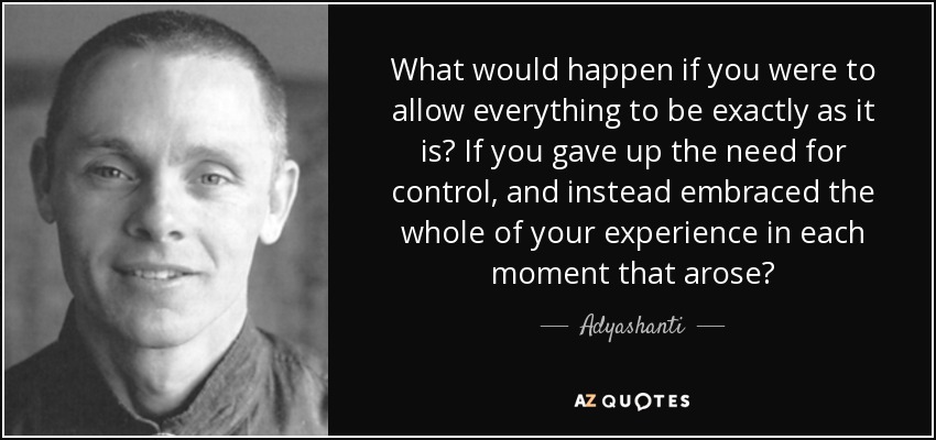 What would happen if you were to allow everything to be exactly as it is? If you gave up the need for control, and instead embraced the whole of your experience in each moment that arose? - Adyashanti