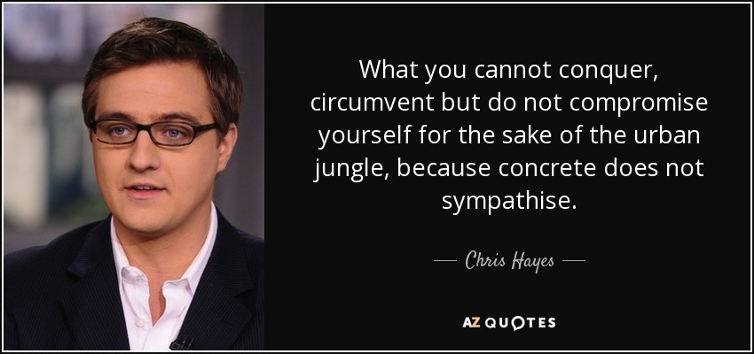 What you cannot conquer, circumvent but do not compromise yourself for the sake of the urban jungle, because concrete does not sympathise. - Chris Hayes