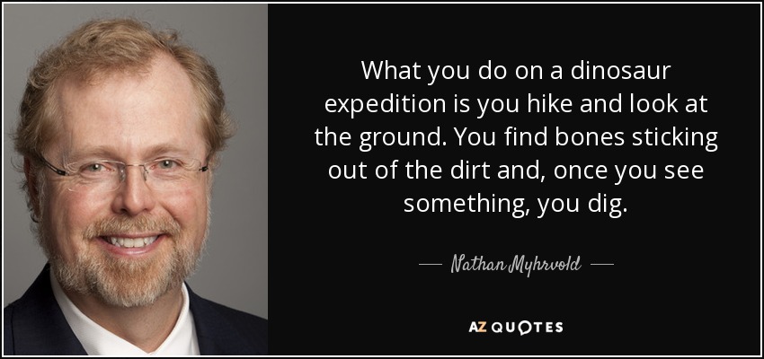 What you do on a dinosaur expedition is you hike and look at the ground. You find bones sticking out of the dirt and, once you see something, you dig. - Nathan Myhrvold