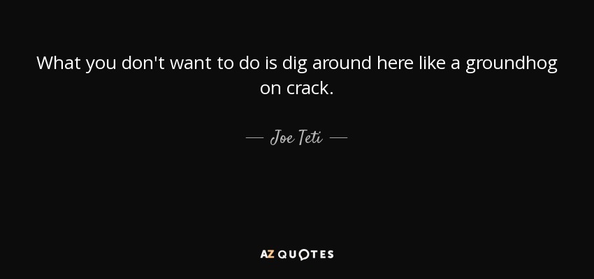 What you don't want to do is dig around here like a groundhog on crack. - Joe Teti