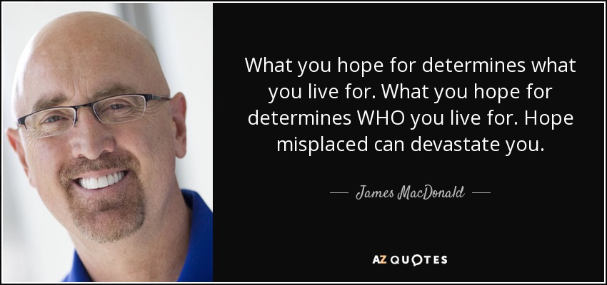 What you hope for determines what you live for. What you hope for determines WHO you live for. Hope misplaced can devastate you. - James MacDonald