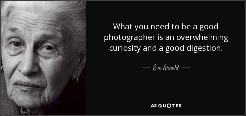 What you need to be a good photographer is an overwhelming curiosity and a good digestion. - Eve Arnold