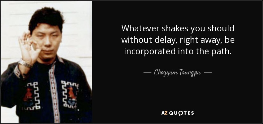 Whatever shakes you should without delay, right away, be incorporated into the path. - Chogyam Trungpa
