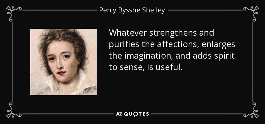 Whatever strengthens and purifies the affections, enlarges the imagination, and adds spirit to sense, is useful. - Percy Bysshe Shelley