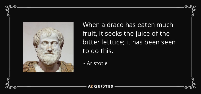 When a draco has eaten much fruit, it seeks the juice of the bitter lettuce; it has been seen to do this. - Aristotle