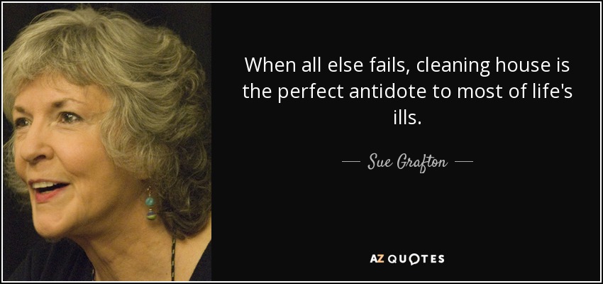 When all else fails, cleaning house is the perfect antidote to most of life's ills. - Sue Grafton