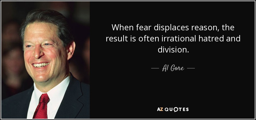 When fear displaces reason, the result is often irrational hatred and division. - Al Gore