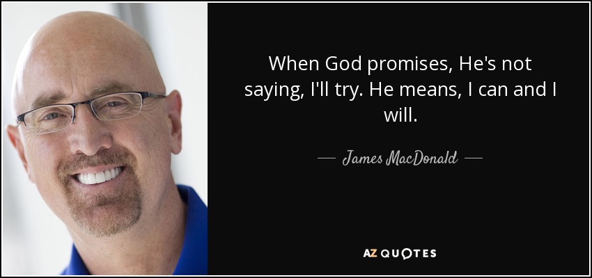 When God promises, He's not saying, I'll try. He means, I can and I will. - James MacDonald