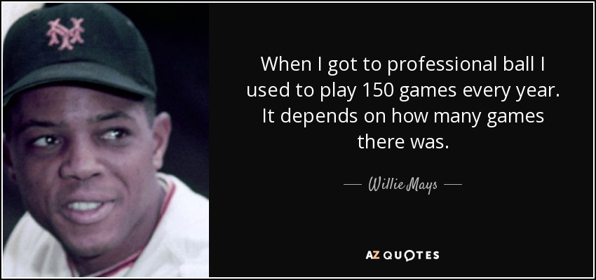 When I got to professional ball I used to play 150 games every year. It depends on how many games there was. - Willie Mays