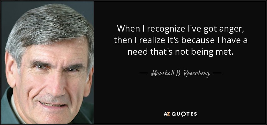 When I recognize I've got anger, then I realize it's because I have a need that's not being met. - Marshall B. Rosenberg