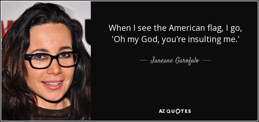 When I see the American flag, I go, 'Oh my God, you're insulting me.' - Janeane Garofalo