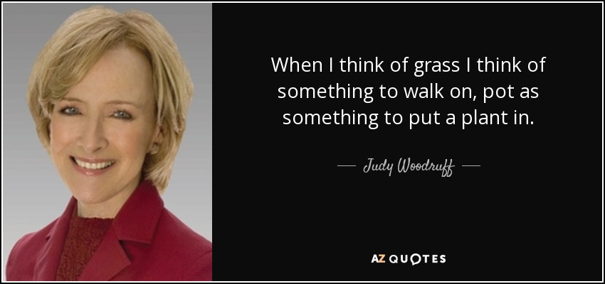 When I think of grass I think of something to walk on, pot as something to put a plant in. - Judy Woodruff