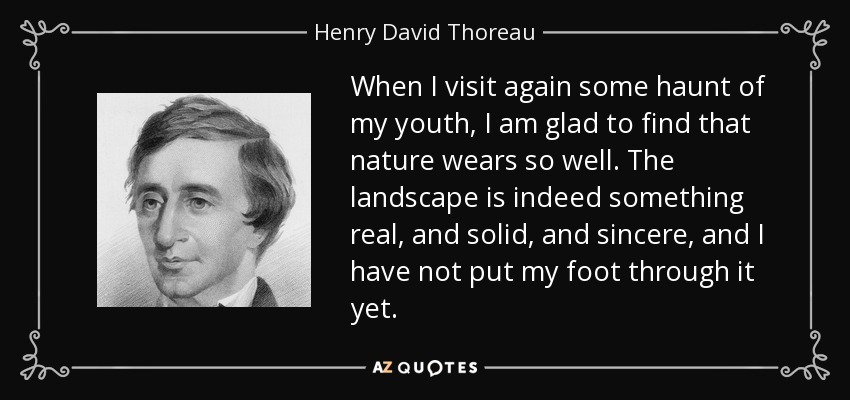 When I visit again some haunt of my youth, I am glad to find that nature wears so well. The landscape is indeed something real, and solid, and sincere, and I have not put my foot through it yet. - Henry David Thoreau