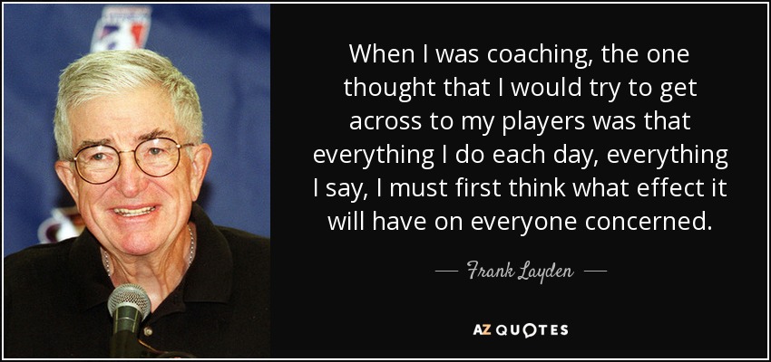 When I was coaching, the one thought that I would try to get across to my players was that everything I do each day, everything I say, I must first think what effect it will have on everyone concerned. - Frank Layden