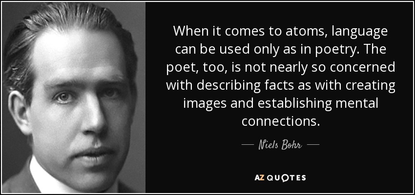 When it comes to atoms, language can be used only as in poetry. The poet, too, is not nearly so concerned with describing facts as with creating images and establishing mental connections. - Niels Bohr