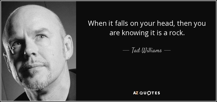 When it falls on your head, then you are knowing it is a rock. - Tad Williams